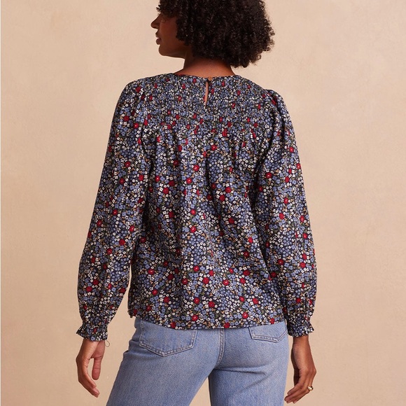 summersalt the perfect smocked floral cotton blouse - Picture 2 of 11